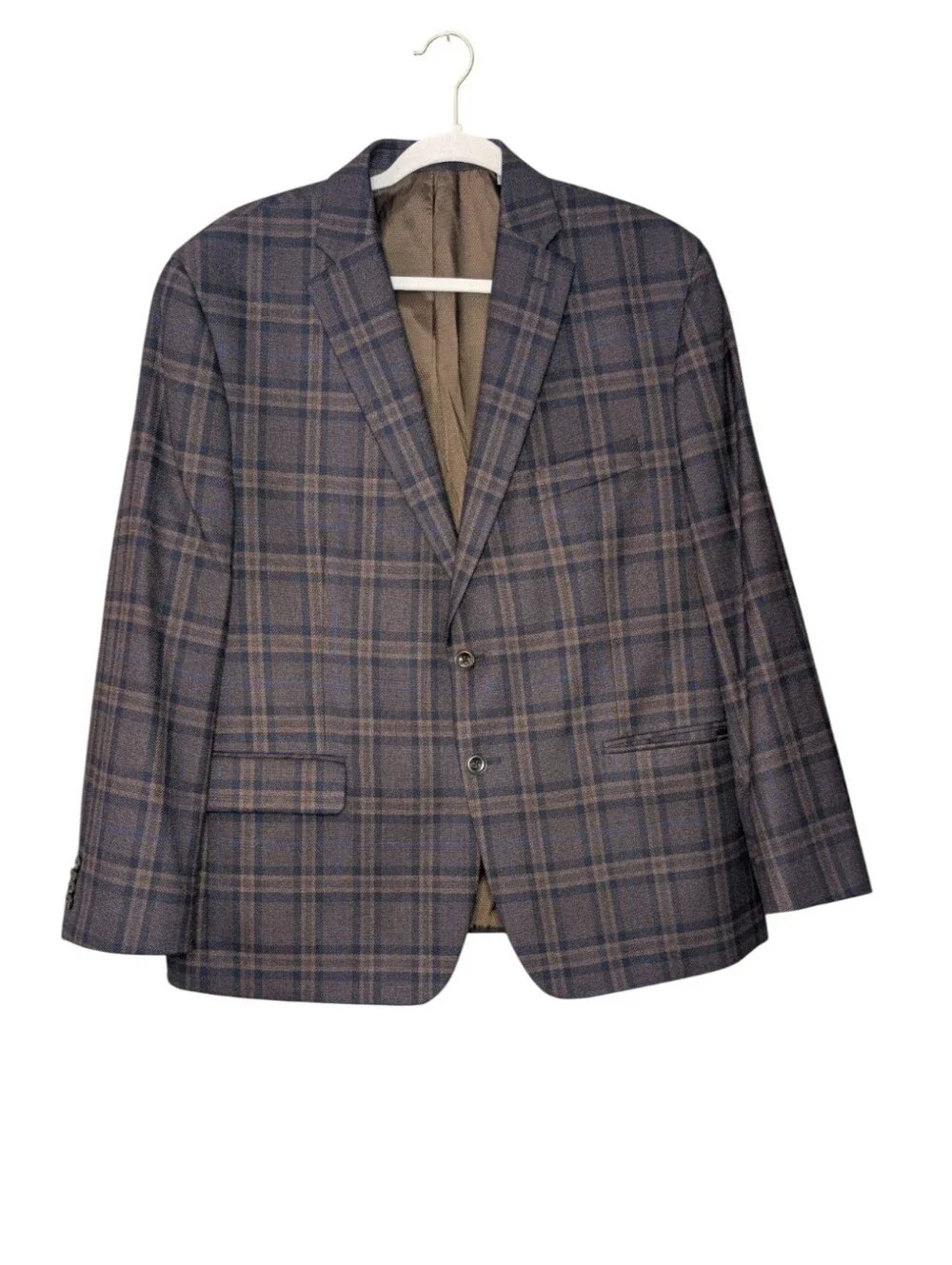 Michael Kors Men's Plaid Sport Coat Blazer Jacket Blue Brown Check Size 44 S